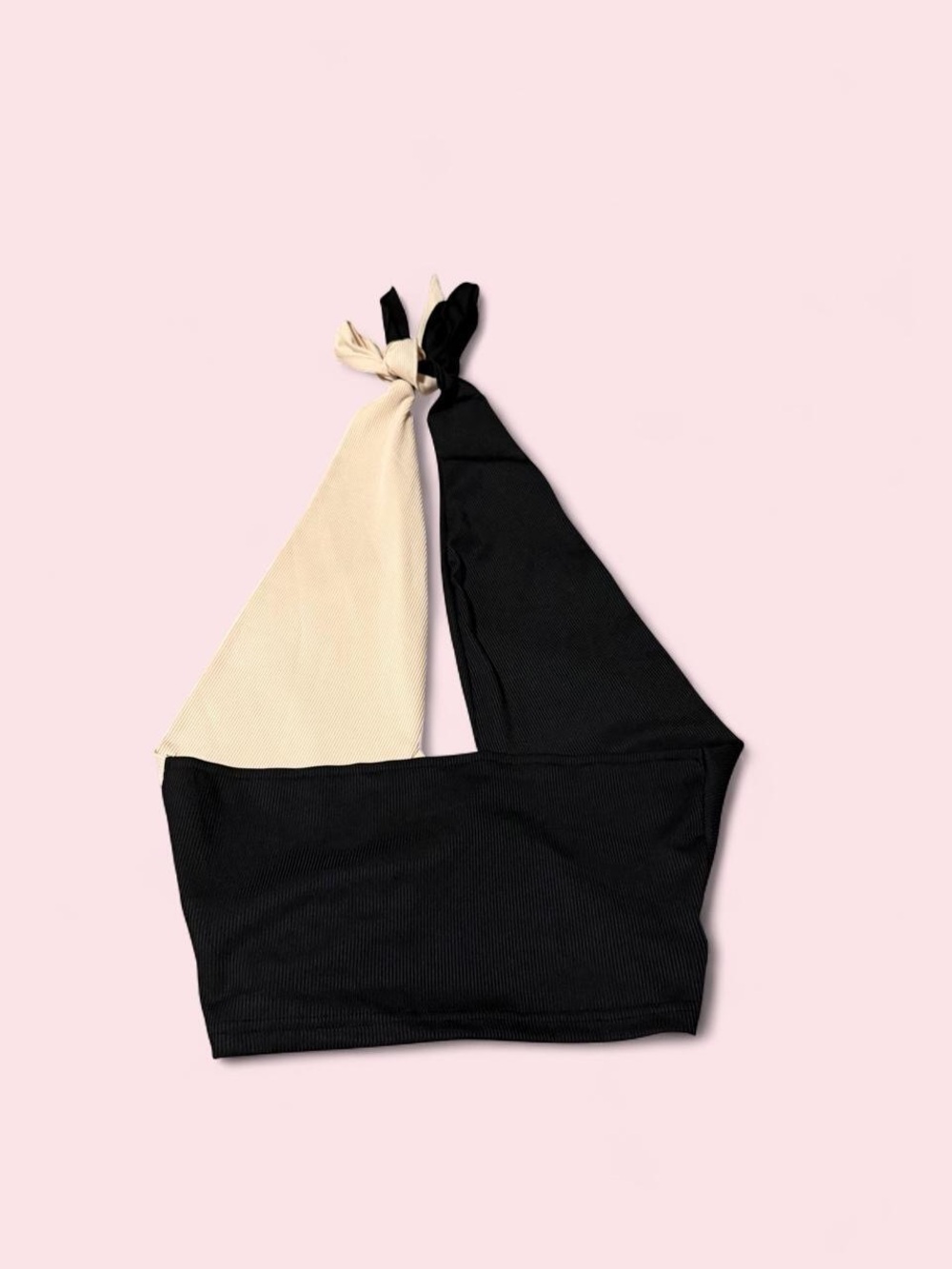 SHEIN Black and Cream Tie-Halter Crop Top